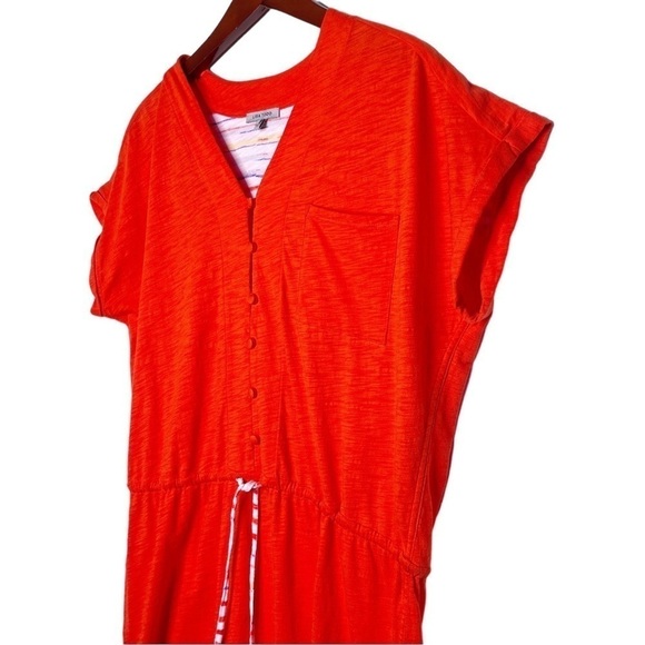 LISA TODD Drawstring Waist Cotton Dress Size Large in Bright Orange - Picture 2 of 15